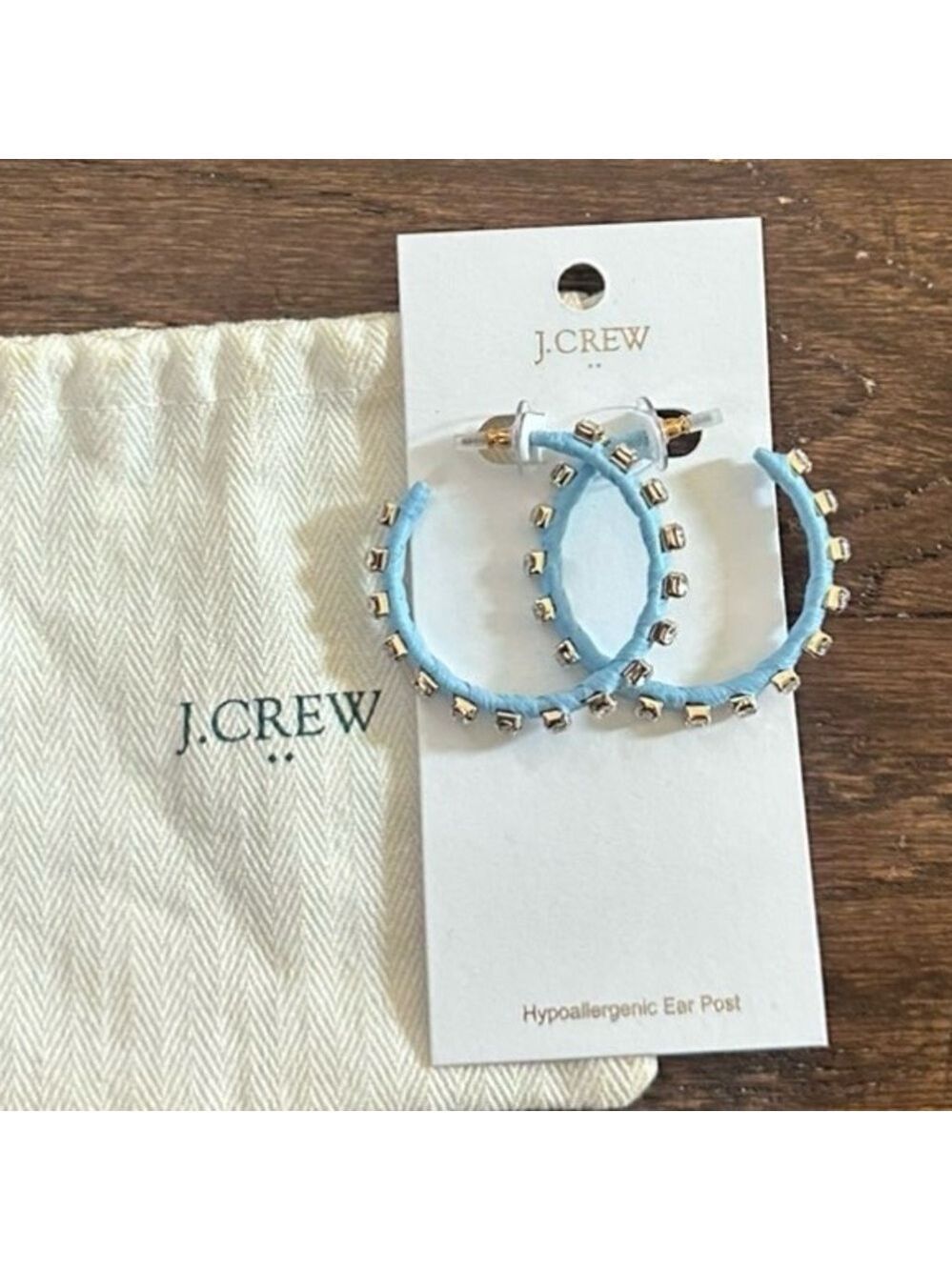 J.Crew-Woven rhinestone wrapped hoop earrings-blue-NWT - Picture 7 of 7